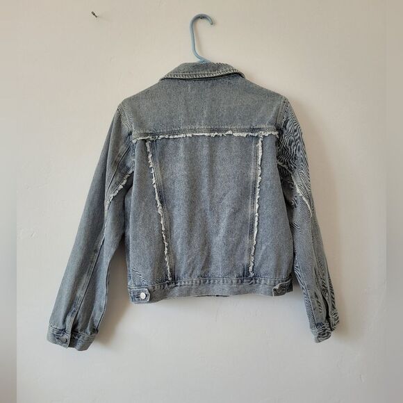 Denim Jean Jacket Trucker Fringe Retro American Western Grunge 90s 80s XL - Picture 6 of 8